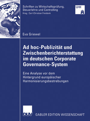 cover image of Ad hoc-Publizität und Zwischenberichterstattung im deutschen Corporate Governance-System